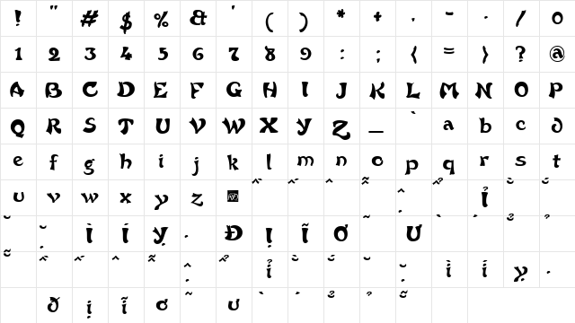 VfFree30 Regular  glyph index