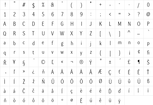 Dynamo LM Regular  glyph index