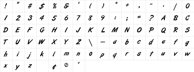 ArtBrush Medium  glyph index