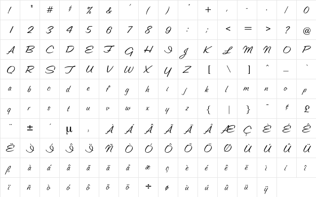 Geoffrey Regular  glyph index