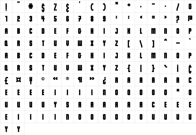 Dalmation Demo Regular  glyph index