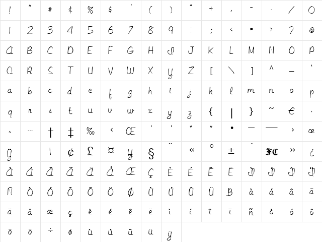 Veilchen Regular  glyph index