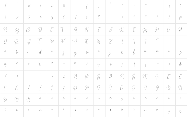 Barosaki Script Regular  glyph index