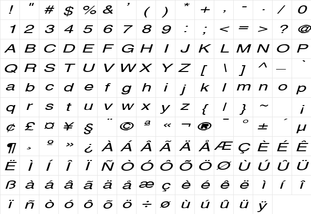 Alps Extended Italic  glyph index