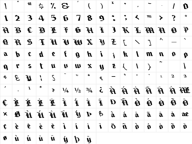 BrawnyArmsLight99 Regular  glyph index