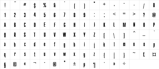 CompactRoughC Regular  glyph index
