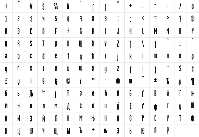 MartenCyr-Rough Regular  glyph index