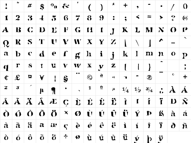 DTCDirtyM49 Regular  glyph index