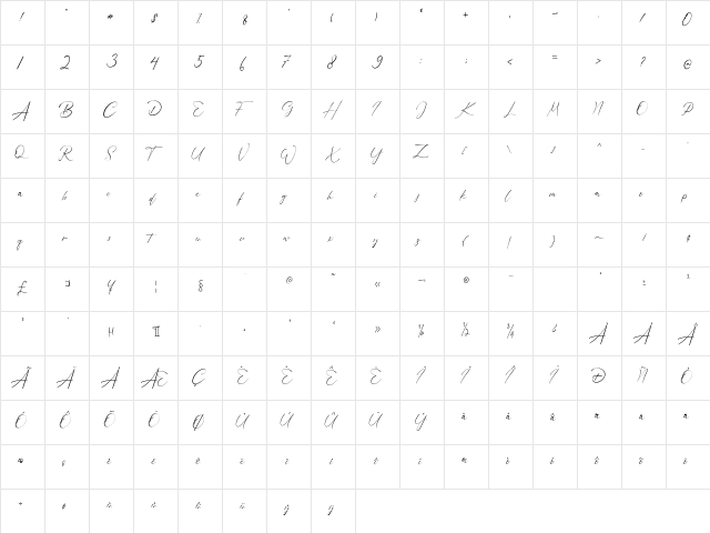 Bellamy Signature Regular  glyph index