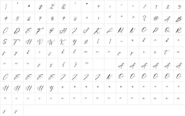 William Morittan Regular  glyph index