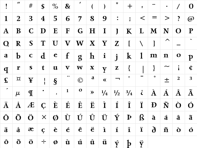 Obelisk ITC Medium  glyph index