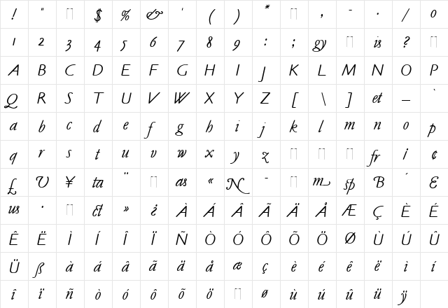 Claude Sans Italic Regular  glyph index