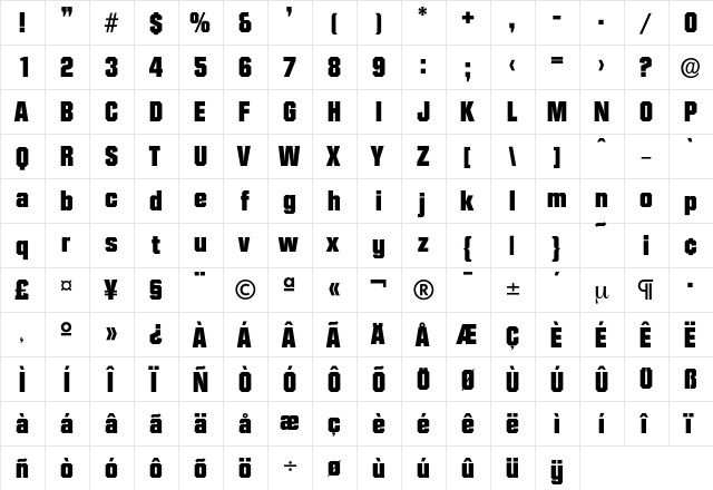 Diamante-ExtraBold Regular  glyph index