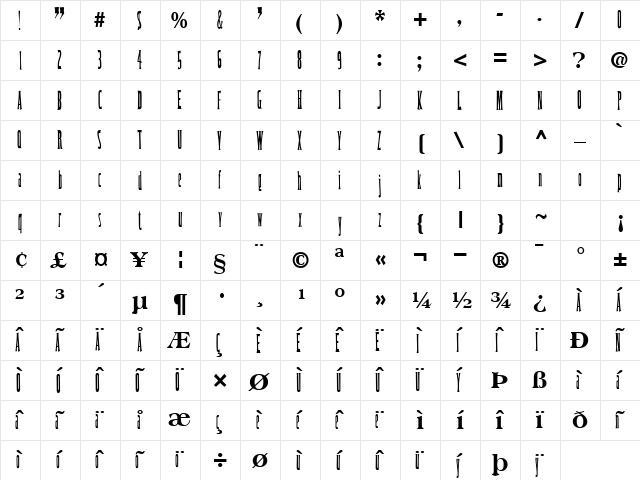 Everett Regular  glyph index