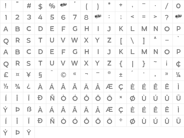 Revoxa Strip Regular  glyph index