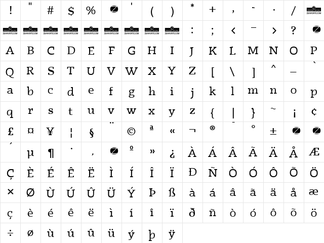 Radcliffe Casual Regular  glyph index