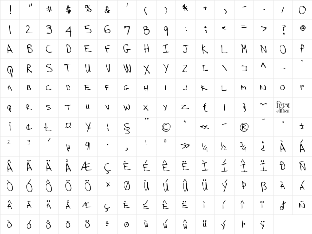 LEHN239 Regular  glyph index