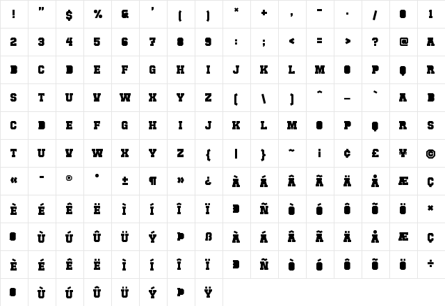 Punchline Filled Regular  glyph index