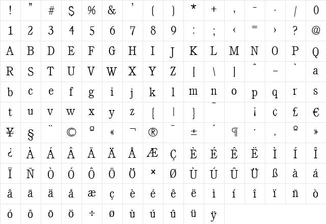 CalgarySerial-ExtraLight Regular  glyph index