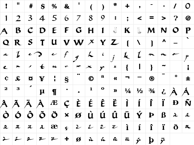 BigBrushFont19 Bold  glyph index