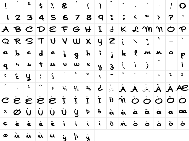 Foote Regular  glyph index