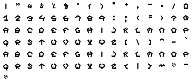 Segaz Regular  glyph index
