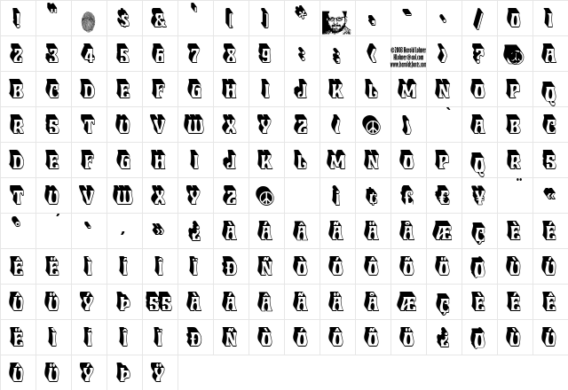 Roberta Raised Shadow Regular  glyph index