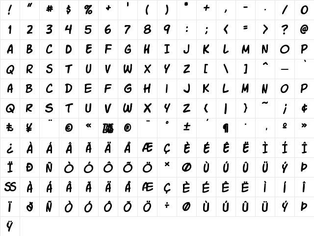 Komika Slick Regular  glyph index