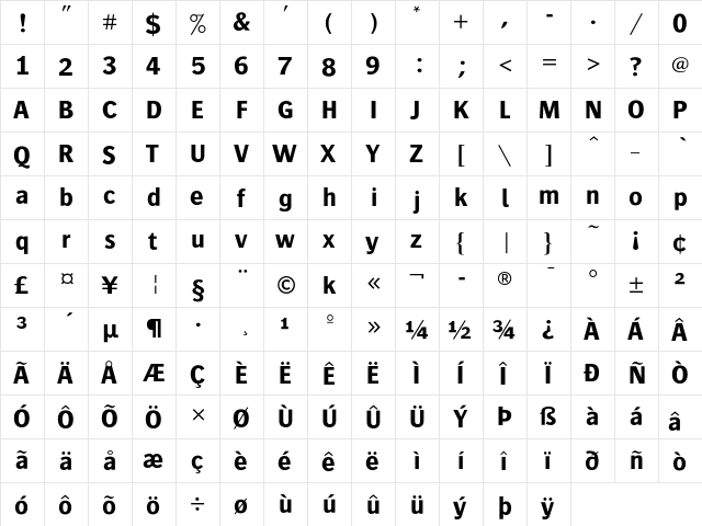 Bosis Regular  glyph index