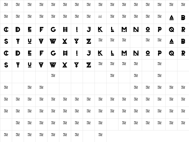 Zilap Urban Bold  glyph index