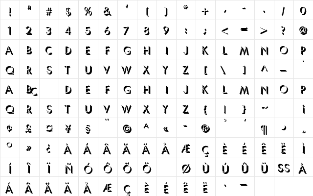 TENNILLE Regular  glyph index