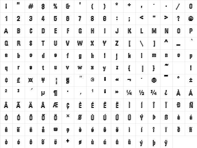 Rough64 Becker Regular  glyph index