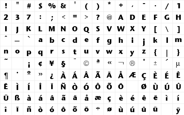 Stone Sans Bold  glyph index