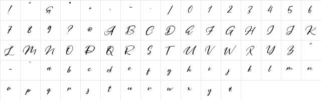 Purple Pen Regular  glyph index