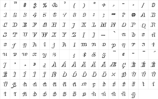 URWAntiquaTExtBolItaRe1 Regular  glyph index