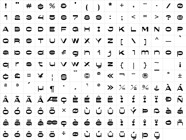 Quartro Regular  glyph index