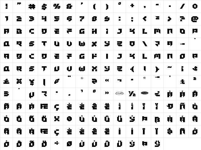 Tokyo Drifter Straight Expanded Expanded  glyph index
