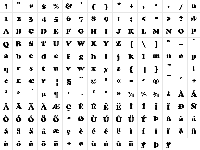 Cooper-Black-Stencil Regular  glyph index