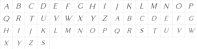 Coldiac Free Italic  glyph index