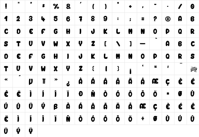 Vinegar Stroke Regular  glyph index