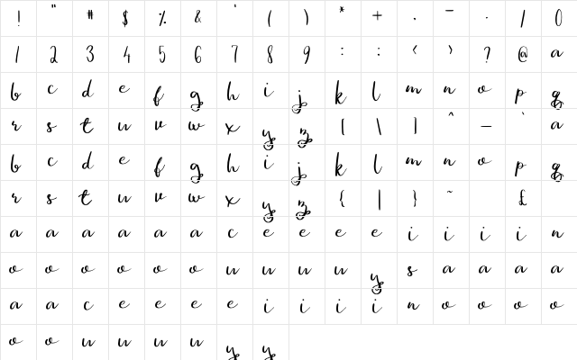 Gina Ann Regular  glyph index