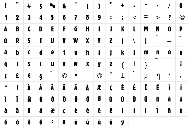 BlofeldXCd Regular  glyph index