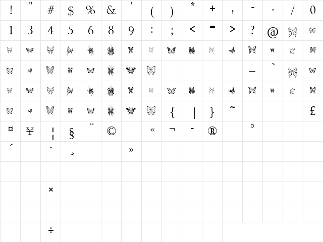Tribal Butterflies Regular  glyph index
