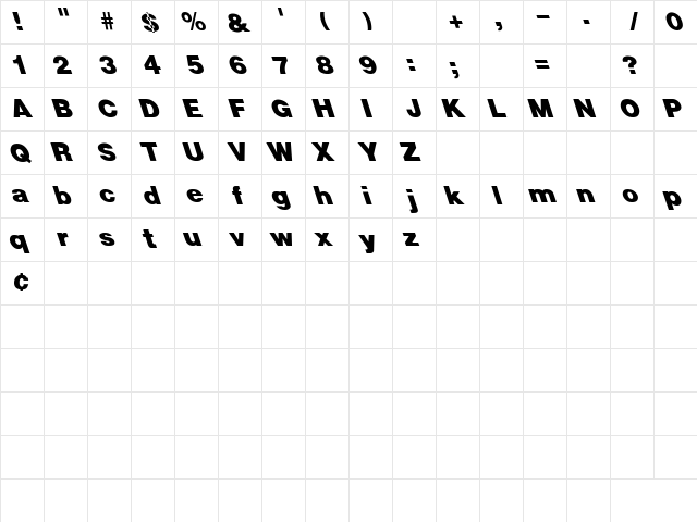 Ultra Black lefty Regular  glyph index
