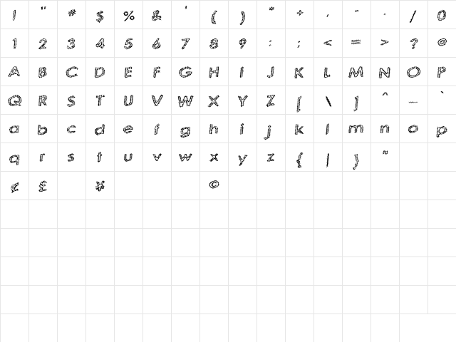 Quaverly G98 Regular  glyph index