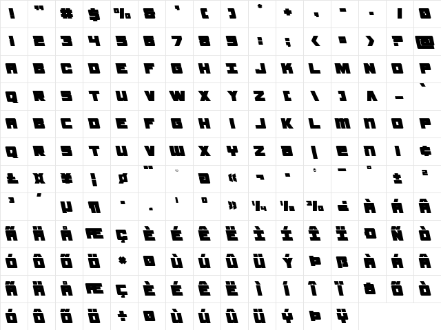 Samurai Terrapin Leftalic Italic  glyph index