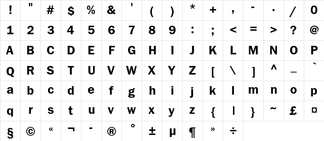 FranklinGothicDemiC Regular  glyph index
