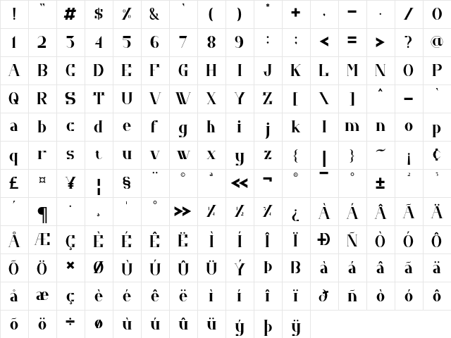 CENORA Regular  glyph index