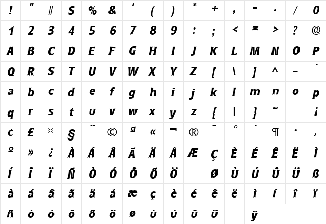 Roundest Bold Italic  glyph index