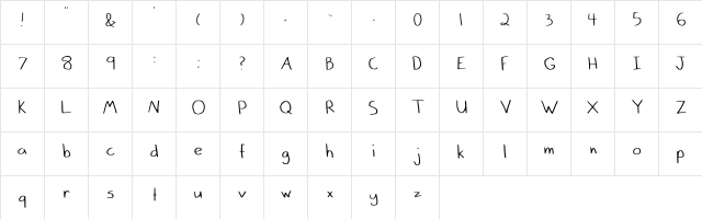 Flunkie Calligraphr Regular  glyph index
